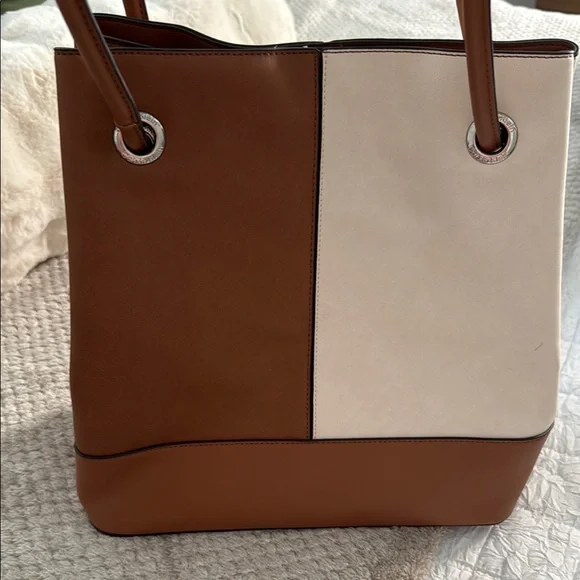 Calvin Klein Brown and Cream Tote with Structured Design - Picture 2 of 6